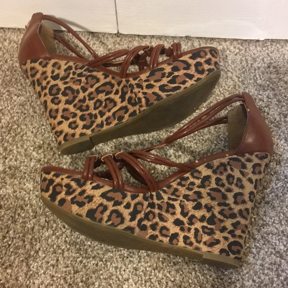 Leopard Print and Brown Wedge Heels Size 8M